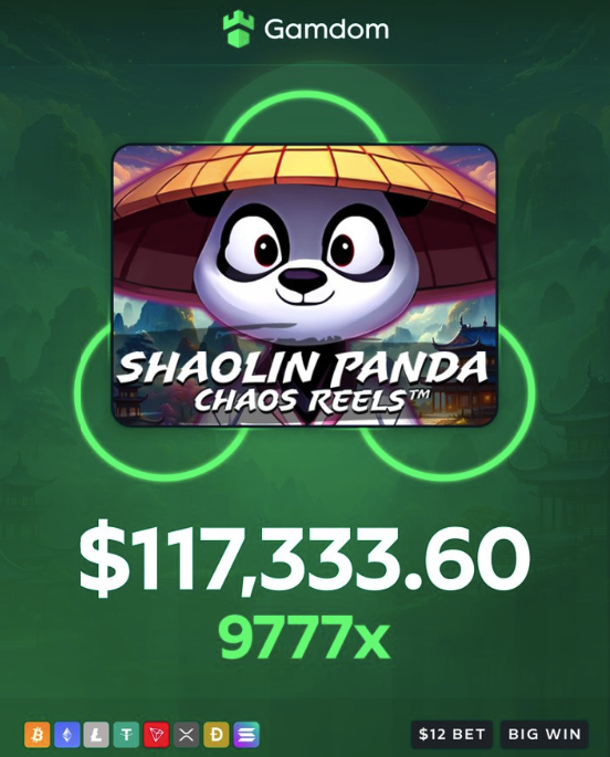 9,777x Multiplier big win - Shaolin Panda